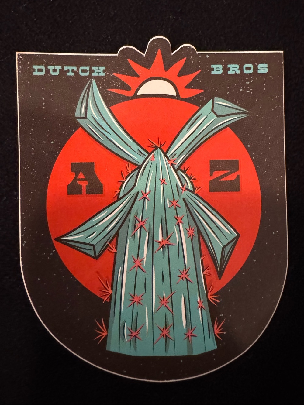 Dutch Bros Arizona Cactus Sticker with Red Sun